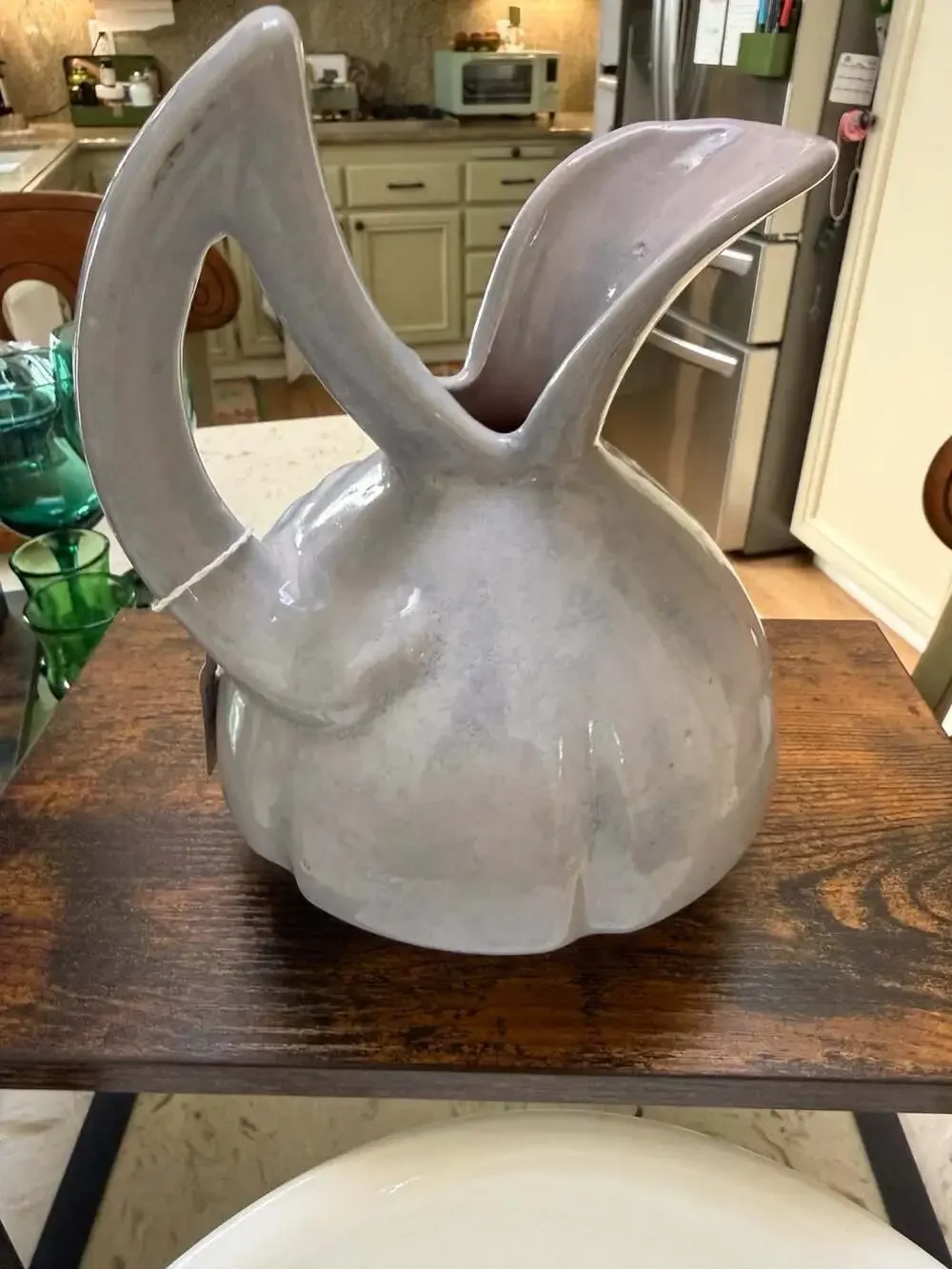 Vtg Gonder Art Pottery Ewer Pitcher Vase Blue Pink Ombre